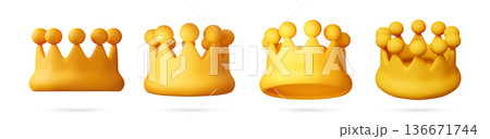 Collection of four 3d golden royal crown set Collection of four 3d golden royal crown set 136671744