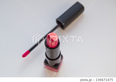 brush for lipgloss, lipstick red, pink on white background brush for lipgloss, lipstick red, pink on white background 136671875