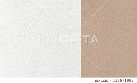 White paper texture two color background with light brown vertical split and copy space for template, banner, presentation 136671985
