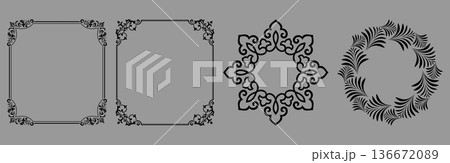 Set of decorative frames Elegant vector element for design in Eastern style, place for text. Floral black and gray frames. Lace illustration for invitations and greeting cards Set of decorative frames Elegant vector element for design in Eastern style, place for text. Floral black and gray frames. Lace illustration for invitations and greeting cards 136672089