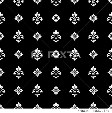 Flower geometric pattern. Seamless vector background. White and black ornament. Flower geometric pattern. Seamless vector background. White and black ornament. 136672125