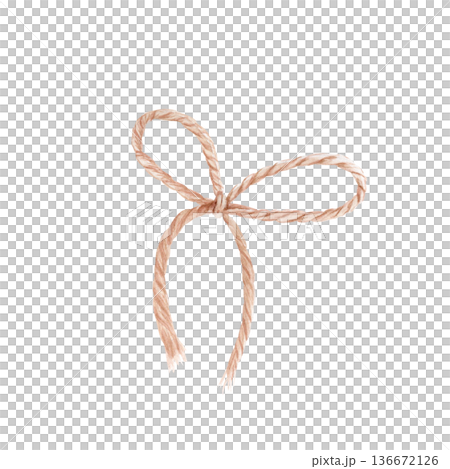 Rustic rope bow, hand-painted watercolor illustration isolated on white background. Ideal for gift wrapping design, packaging decoration, wedding invitations, branding, labels and craft projects. Rustic rope bow, hand-painted watercolor illustration isolated on white background. Ideal for gift wrapping design, packaging decoration, wedding invitations, branding, labels and craft projects. 136672126