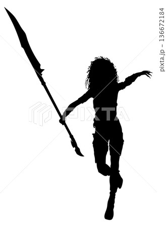 Silhouette of Warrior Girl with Clawed Hand 136672184