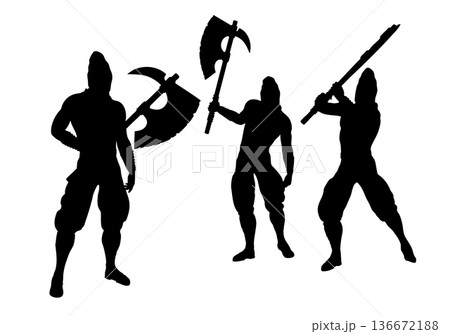 Silhouette of Warrior Holding Battle Axe Silhouette of Warrior Holding Battle Axe 136672188