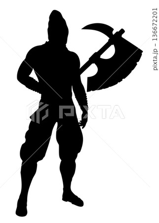Silhouette of Warrior Holding Battle Axe Silhouette of Warrior Holding Battle Axe 136672201