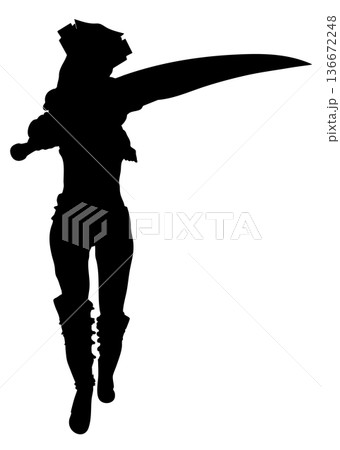 Female Fantasy Warrior with Curved Blade Silhouette Female Fantasy Warrior with Curved Blade Silhouette 136672248