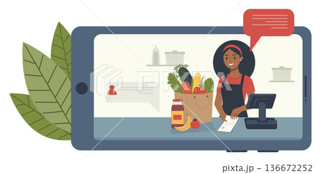 Grocery Cashier on Mobile Shopping App Grocery Cashier on Mobile Shopping App 136672252