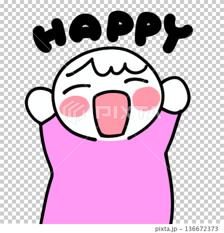 微笑男孩手繪插圖，粉紅色，帶文字 136672373