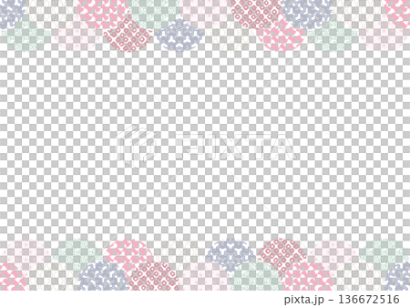 Colorful Japanese pattern overlapping semicircular frame 136672516