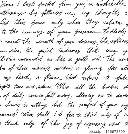 Handwritten text seamless pattern with cursive script and vintage ink illegible words for romantic letter, nostalgia fabric. Calligraphy abstract typography, poetic texture vector background 136672809