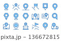 Map pin icons. Location marker and pointer flag for GPS navigation, delivery UI, route tracking. Geotag, address and route direction, place here and destination POI symbol. Vector isolated set 136672815