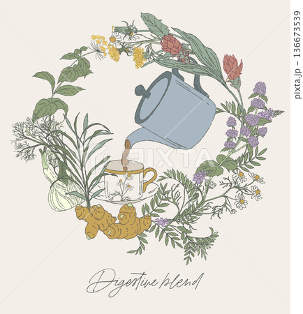 Digestive Herbal Blend Wreath with Teapot.. 136673539