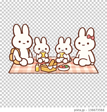 兔子一家野餐插圖，公園家庭休閒素材 136673568