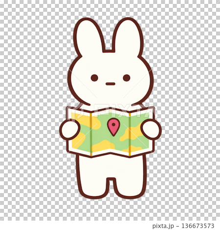 Travel illustration of a rabbit holding a map 136673573