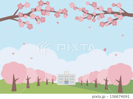 春の背景イラスト　桜の背景　バナー　ロゴ 136674091