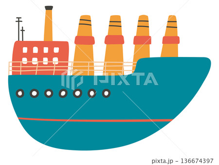 Steamboat color drawing. Retro cute ship icon 136674397