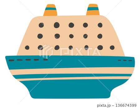 Cruise ship color drawing. Passenger trip boat Cruise ship color drawing. Passenger trip boat 136674399