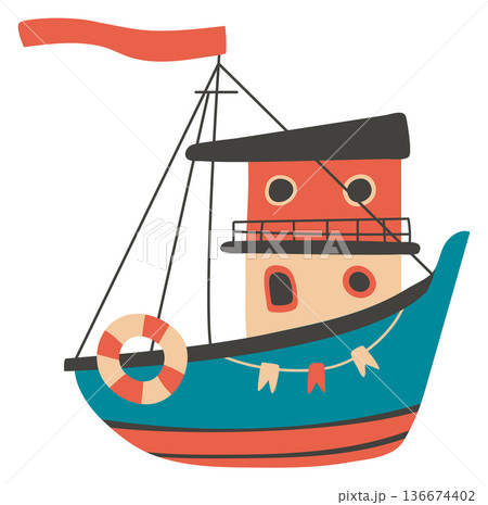 Cute boat toy in childish scandinavian color style 136674402