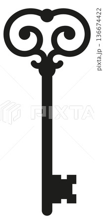Ornate key black icon. Antique door open symbol 136674422