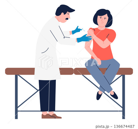 Doctor make injection with medical syringe. Vaccine shot 136674487
