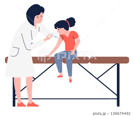 Medical injection. Doctor shot kid with flu vaccine 136674492