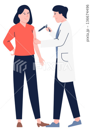 Doctor make medical shot. Illness treatment or immunity therapy Doctor make medical shot. Illness treatment or immunity therapy 136674496