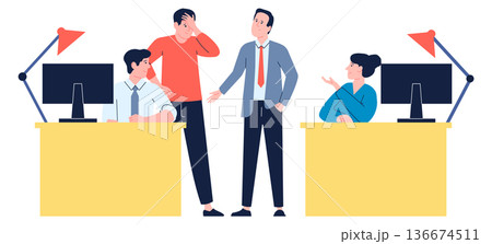 Colleagues discuss work problem. Office job team 136674511