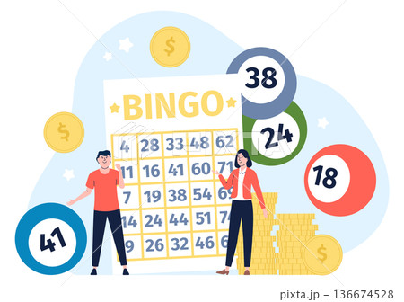 Bingo concept. Lottery ticket and balls color icon 136674528