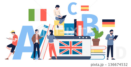 Language learning concept. Online education...のイラスト素材 [136674532] - PIXTA