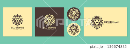Majestic lion head mascot logo set for premium business identity vector illustration. Majestic lion head mascot logo set for premium business identity vector illustration. 136674883