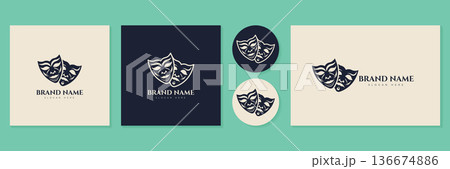 Classic theater masks logo set for drama and comedy art identity vector illustration. 136674886