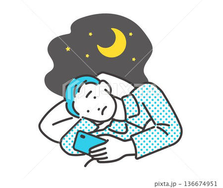 不眠症の男性のベクターイラスト素材 136674951
