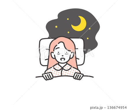 不眠症の女性のベクターイラスト素材 不眠症の女性のベクターイラスト素材 136674954