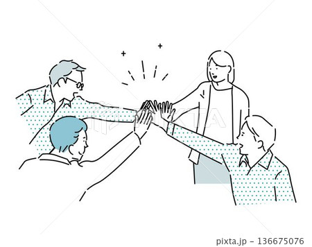 ハイタッチするビジネスパーソンーチームワークー成功を喜ぶ人々ーシンプルな線画ービジネスイラスト 136675076