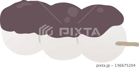あん団子のイラスト素材　あんこがのった串団子の和菓子・手描き風ベクター 136675204