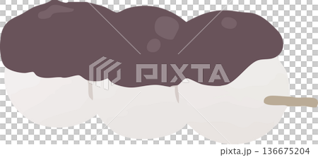 あん団子のイラスト素材　あんこがのった串団子の和菓子・手描き風ベクター 136675204