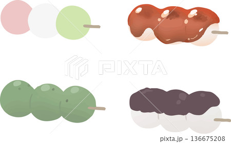 団子のイラストセット（花見団子・草団子・みたらし団子）春の和菓子ベクター素材 136675208
