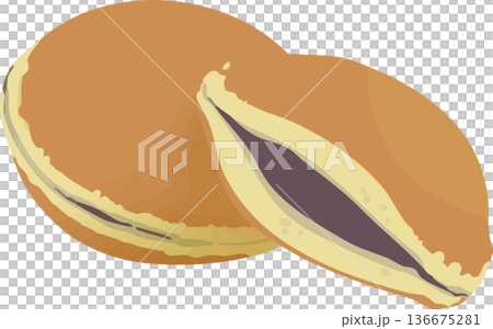 銅鑼燒插畫素材 - 日式紅豆沙點心 - 可愛的手繪向量圖 136675281