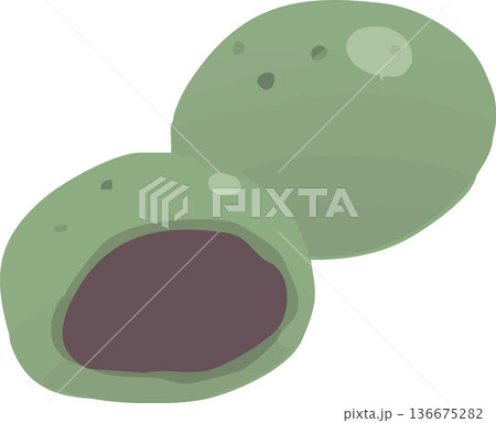 草餅のイラスト素材　よもぎ餅の春の和菓子・かわいい手描き風ベクター 136675282