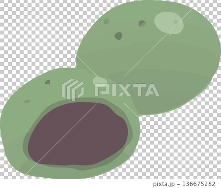 草餅のイラスト素材　よもぎ餅の春の和菓子・かわいい手描き風ベクター 136675282