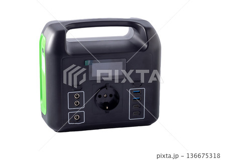 Charging station isolated. A large power bank battery in the absence of electricity. Charging station isolated. A large power bank battery in the absence of electricity. 136675318