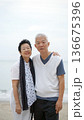 Asian senior couple romantic moment at beach ocean love retirement holiday 136675396