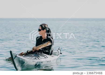 Kayaking Woman Sea Paddle Ocean Sports Kayaking Woman Sea Paddle Ocean Sports 136675488