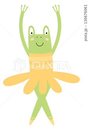 Adorable frog dancer. Cute animal in yellow dress 136676061