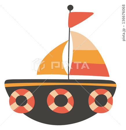 Cute yacht. Color sail ship scandinavian doodle Cute yacht. Color sail ship scandinavian doodle 136676068