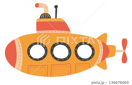 Yellow submarine cartoon icon. Cute underwater transport 136676069