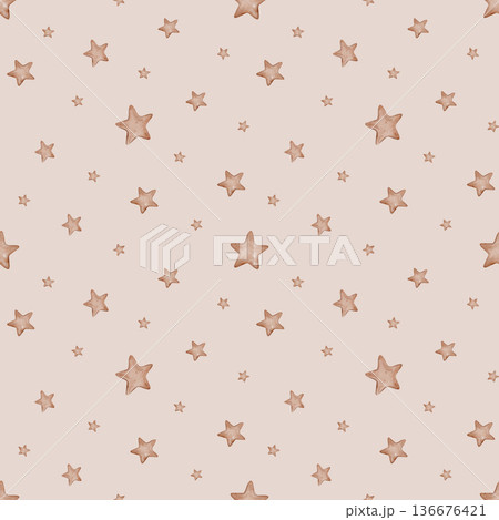 Watercolor seamless pattern dark muted red of stars. Cute baby sky background. Design for kids goods, clothes, textile, postcards, baby shower, wallpaper and children's room. Hand drawn illustrations. Watercolor seamless pattern dark muted red of stars. Cute baby sky background. Design for kids goods, clothes, textile, postcards, baby shower, wallpaper and children's room. Hand drawn illustrations. 136676421