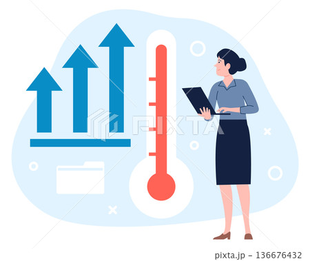 Benchmark evaluation concept. Woman measure business result Benchmark evaluation concept. Woman measure business result 136676432