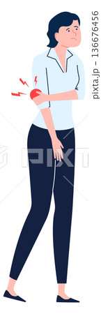 Elbow pain syndrome. Woman hold arm and suffer 136676456