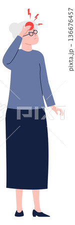 Old woman with headache. Head pain problem icon 136676457